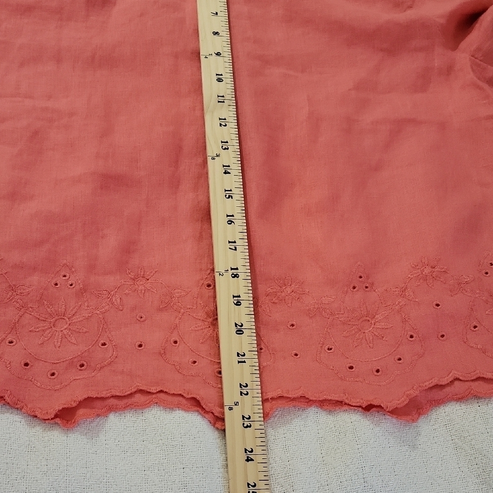 Choco's Orange Pink 100% linen blouse with embroidered details Size 2/12 - Picture 7 of 8